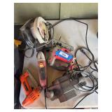 5 hand tools - angle grinder, jigsaw, stapler, planer, and circular saw