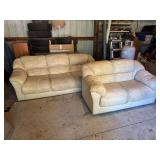 Cream leather sofa and loveseat - need a cleaning but comfy and still usable! Cream leather sofa and loveseat - need a cleaning but comfy and still usable!
