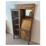 Antique quarter sawn oak drop front secretary with mirrored back and glass door 33 x 65 x 11