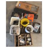 Hardware and miscellaneous shop lot includes creeper, electrical supplies, wiring