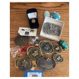 Belt buckle assortment, First Security Corporation, and other advertising buckles and pins