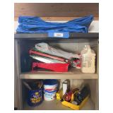 Painting supplies and tarp