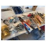 Bolt cutters, stapler, hammers, glue gun, hardware, door handle set
