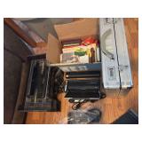 Office supplies, including briefcase, scanner, hole punch