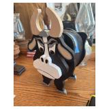 Handmade wood cow bank