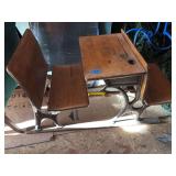 Cast iron and oak, two seat antique school desk
