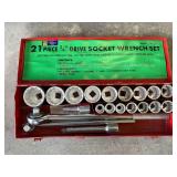 21 piece three-quarter inch drive socket wrench set