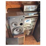 Entire pioneer stereo set up, including amplifier, tuner, cassette tape deck, turntable, additional cassette tape deck, and four speakers