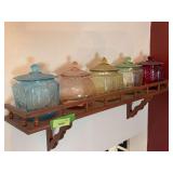 5 Depression glass cracker jars These have not been inspected for flaws as they are up on the wall shelf