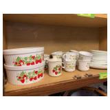 Corelle dishes and two strawberry casserole dishes