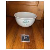 John Deere stoneware bowl 10” round and JD belt buckle