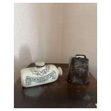 Antique cow bell and Doultons Improved Foot Warmer