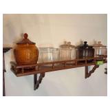 5 Depression glass cracker jars These have not been inspected for flaws as they are up on the wall shelf