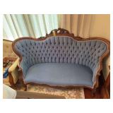 60" walnut settee with carved back