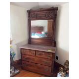 20D x 42L x 77H Eastlake dresser with marble top and four drawers