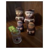 Kings Dairy Choc Milk glass, Goebel Friar Tuck S&P, unmarked cream & sugar