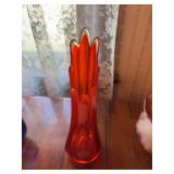 Amberina swung glass vase, 12” tall