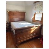 Full size Eastlake bed with headboard/footboard/side rails, pillow top mattress from Slumberland and mismatched bix spring still in plastic