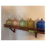 5 depression glass cracker jars These have not been inspected for flaws as they are up on the wall shelf
