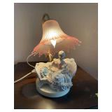Capodimonte style lamp w pink frosted shade