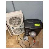 Holmes window fan, Fellowes paper shredder and desk lamp