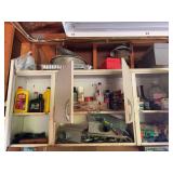 On/in/over/under bench includes battery chargers, tools, garage and household supplies etc