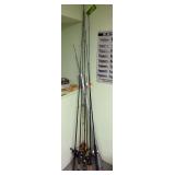 Fishing poles, reels, carry case and 2 kids poles