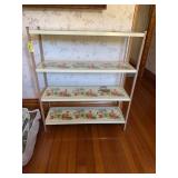 12D x 37L x 43H metal four tier shelf for kids stuff, look at how cute the shelves are!!!