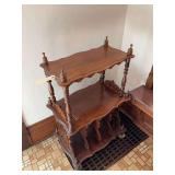 Walnut 3 shelf magazine rack w/ turned spindles