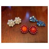 Three pair clip earrings