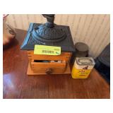 Coffee grinder, Jack Sprat turmeric tin and Grand Union Tea Co Pure Spice tin