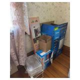NIB Vicks warm mist humidifier, NIB 38” portable garment rack, hand held shower, shower chair, etc