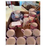 Gibson 8" dessert plates, 8 snowman mugs, and 9 Easter mugs