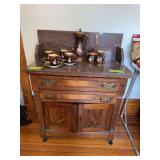 16D x 30L x 38H washstand with marble top and backsplash
