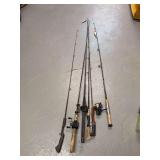 6 Assorted fishing poles and reels