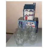 Ten double walled glasses for hot or cold and an Our House cookie jar