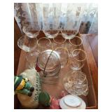 Six Libbey White Rock tumblers, stemware, leprechauns, etc