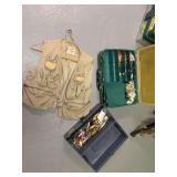 Assorted fishing tackle and vest