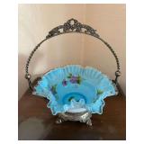 Fenton? brides basket w/ silverplate carrier