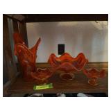 4pcs orange art deco glass