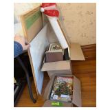 Box of Victorian Homes magazines, cork board, religious books, etc