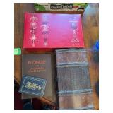 Blondie & Dagwood’s Secret Service book, Autograph book, two trinket boxes with pencils and paint brushes