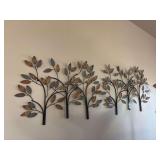 Two hanging metal wall art trees