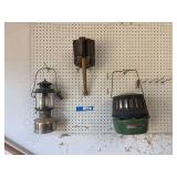 Coleman catalytic heater and Coleman lantern plus fold up shovel