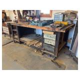 Very large shop work table with drawers and clamp on casters 4’ x 8’ - please wait until later in the pickup for this item
