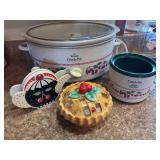 Large rival, cherry themed crockpot, plus small little dipper, cherry crockpot, and additional cherry themed kitchen items