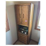 Oak office storage furniture piece, and empty photo frames