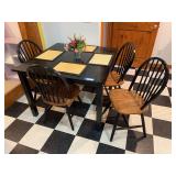 Black wood dining table with four bent back chairs 42 x 42