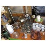 Norman Rockwell mugs, pitcher and drinking glasses, clear glass, etc