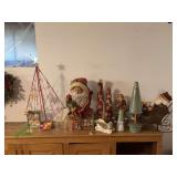 Christmas group includes card holder, Santas, carolers, sleighs, etc